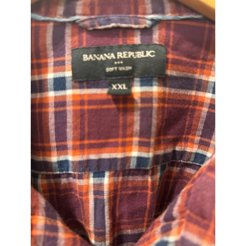 Banana Republic Soft Wash Mens XXL Long Sleeve Plaid‎ Button Down Shirt Burgundy